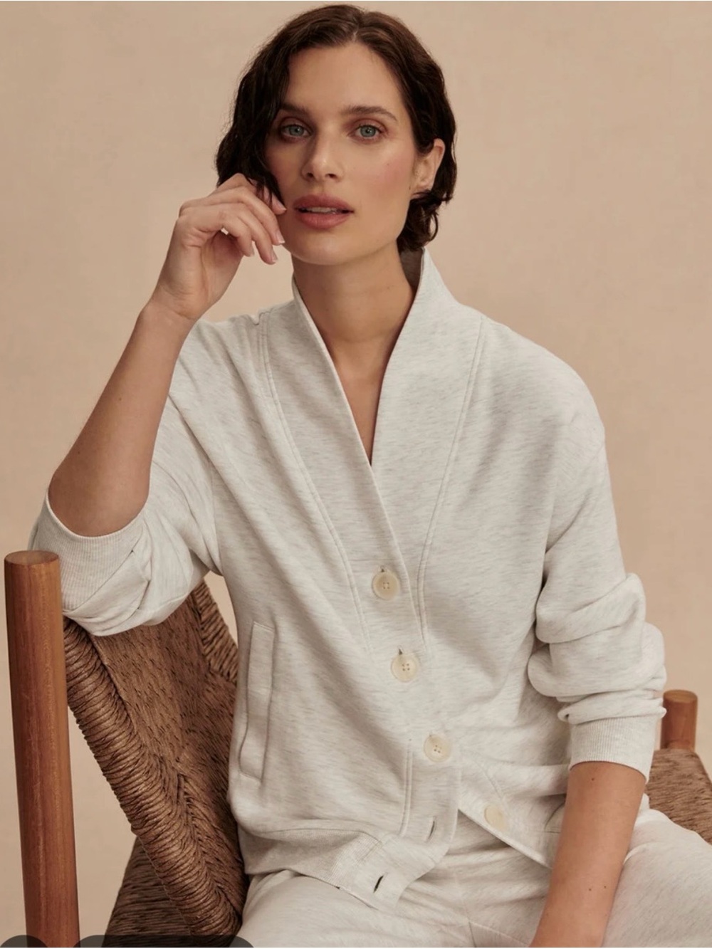 Varley Ivory Marl Button-Front Cozy Jacket - Picture 2 of 6